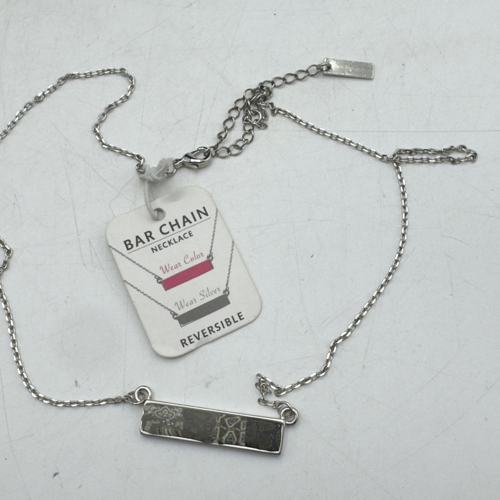 Jilzarah Bar Reversible Gray Green Reversible Clay Necklace 20" Length Dainty